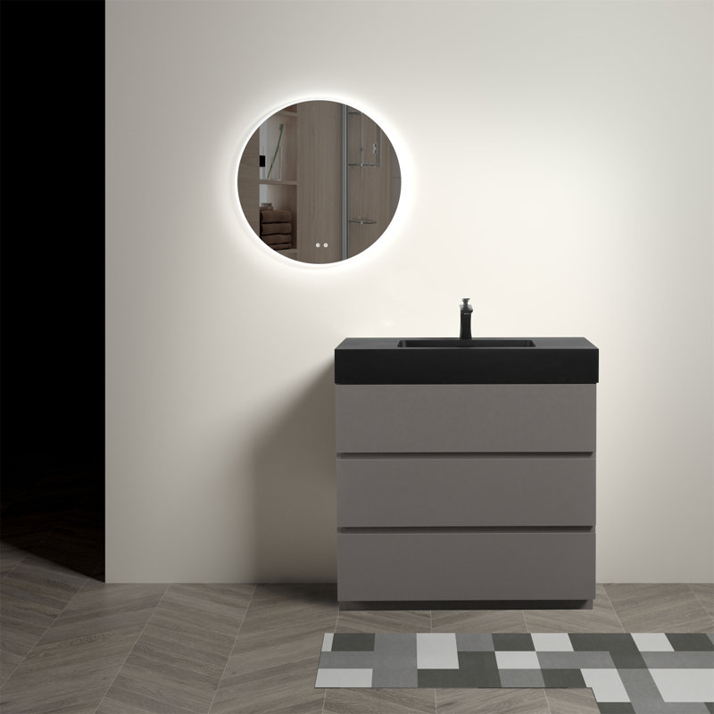 Meuble-lavabo avec lavabo Alice, Gris, Noir, 36"