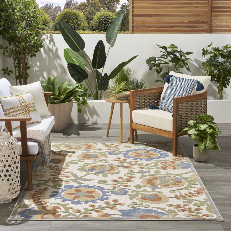 Tapis floral bleu et jaune 6 pi x 9 pi tissé à la machine