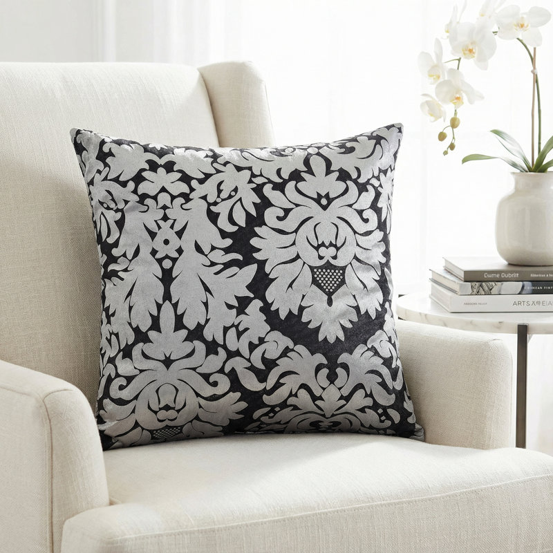  Damask Accent Throw Pillow, Silver