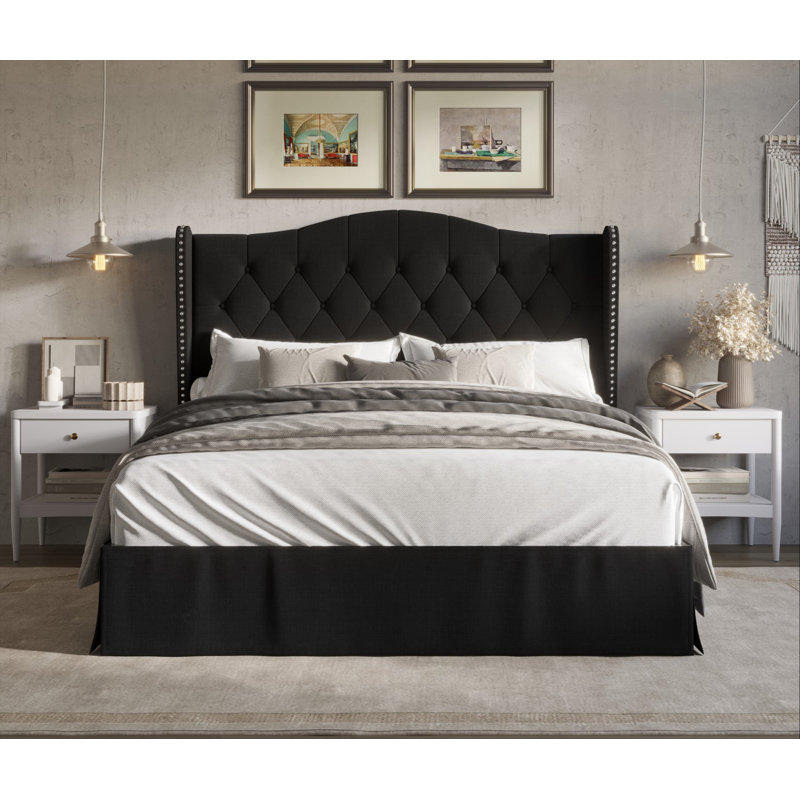 Lit plateforme tapissier Knott Riley, Simple, Noir