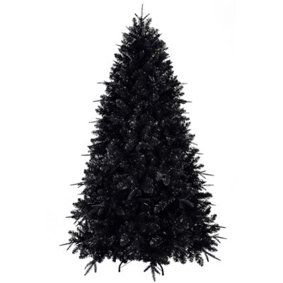 4ft Pre-Lit Black Christmas Tree with 150 LED Lights, 666 PE+PVC Tips for Halloween & Holiday Decor, Hinged Structure with Stable Metal Stand