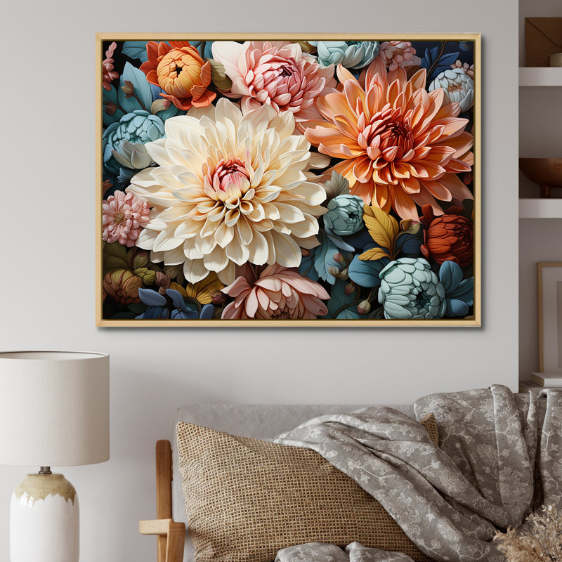 «Mums Charm In Winter», reproduction sur toile, Cadre naturel flottant, H 16 po x l 32 po