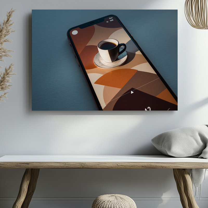 Toile, un écran de téléphone intelligent moderne affichant un art mural à thème café minimaliste, H 9 po x l 12 po