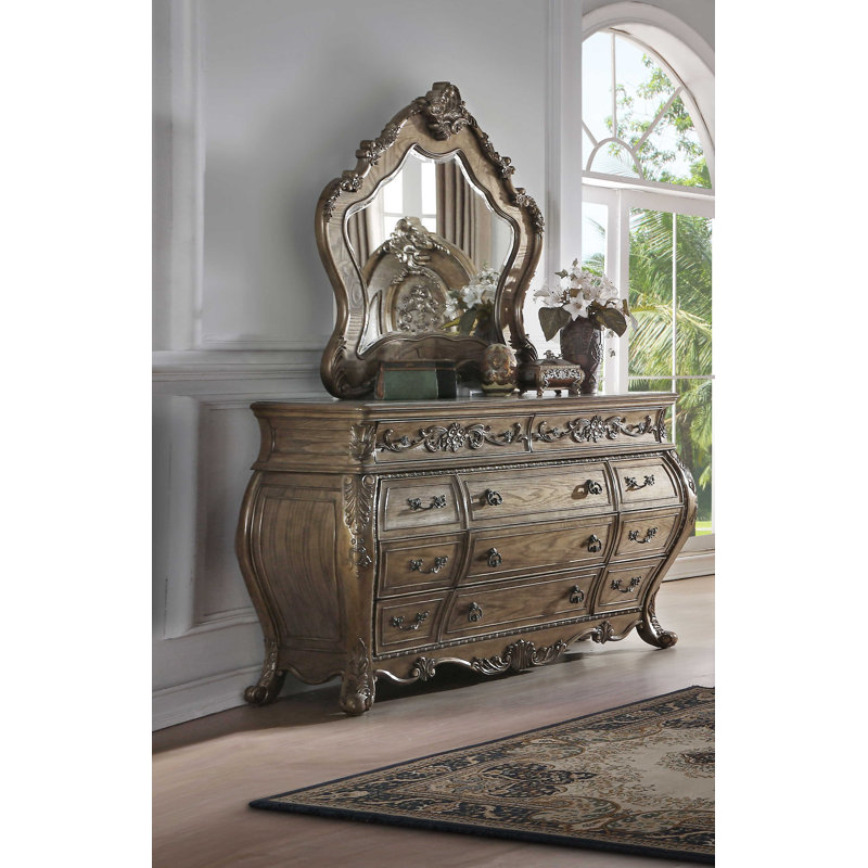 Commode 11 tiroirs avec miroir Elamin, Chêne rétro