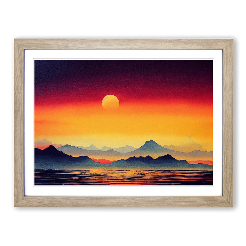 Unbelievable Mountain Sunset - Framed Print, 25cm H x 34cm W x 2cm D, Oak Framed