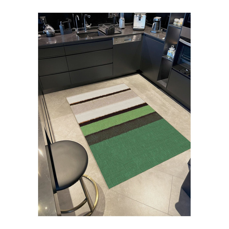 Tapis vert lavable à motif tissé vert, Tapis de couloir 2 pi 6 po x 6 pi 7 po inclus