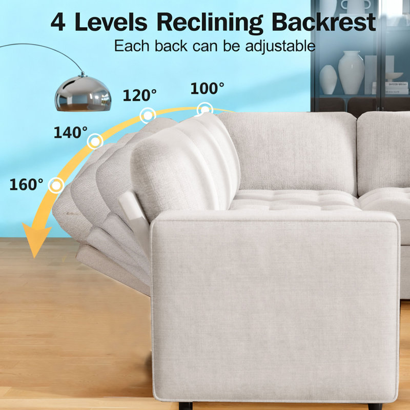 102Inch U-Shaped 8-Seater Sleeper Sofa, Chenille Fabric, Adjustable Backrest 100°-160°, Pull-Out Beds & Storage, Usb Charging, Led Night Light, Foldable Side Table, Tool-Free Assembly