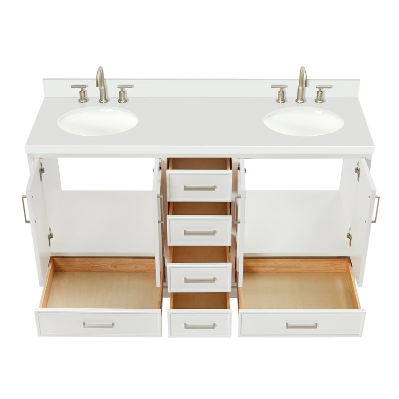 Meuble-lavabo double avec plateau Abshire 61, Blanc
