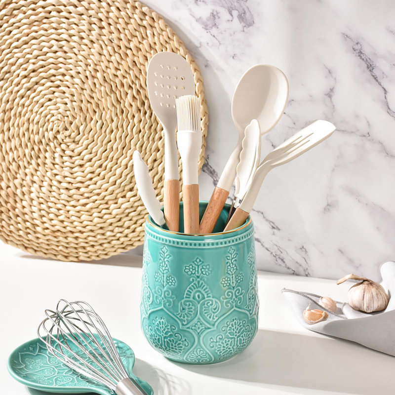 Porte-ustensiles, grand porte-ustensiles pour comptoir de cuisine, range-ustensiles de cuisine en céramique 6,5 po, décor de cuisine