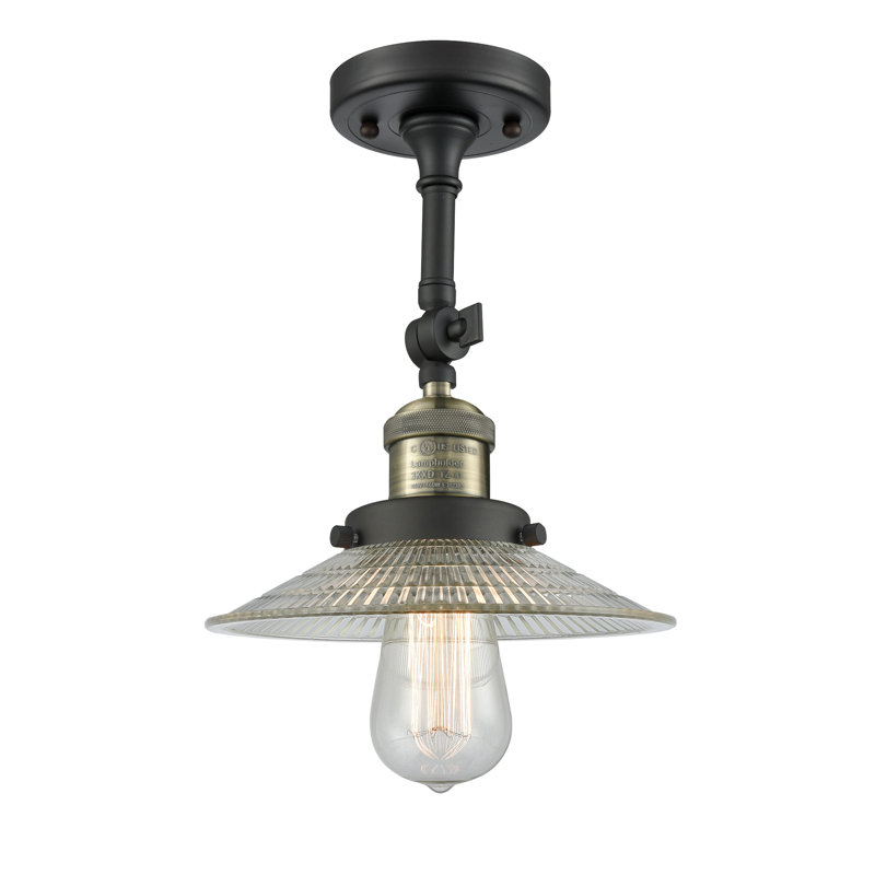 Miramontes Glass Semi Flush Mount, Black Antique Brass, Clear Halophane, No Bulb Included