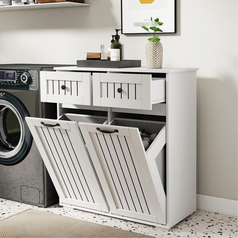 Laundry Cabinet With 2 Removable And Pull - Out Drawers, Ideal For Keeping In , White Color, 15.76 Inches Wide