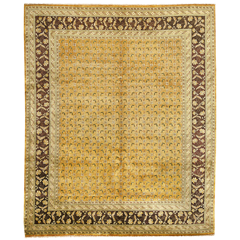Tapis doré et prune de haute qualité noué à la main