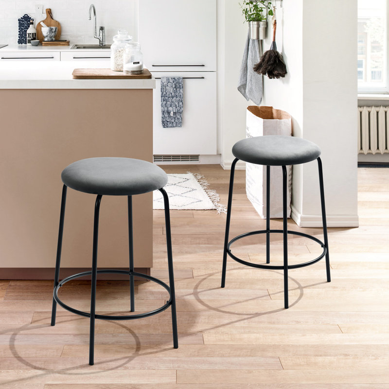 Dionisio Upholstered Counter Stool with Metal Frame, Grey