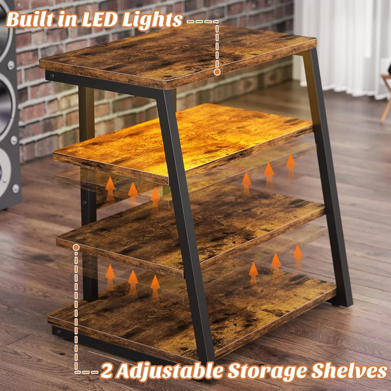 AV Media Stand With Outlets, Media Console With LED Lights, Stereo Racks And Stands With Storage Shelves, Media Audio Tower Cabinet