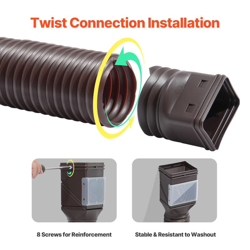 Rain Gutter Downspout Extensions 2-Pack Flexible Downspout Extender, Brown