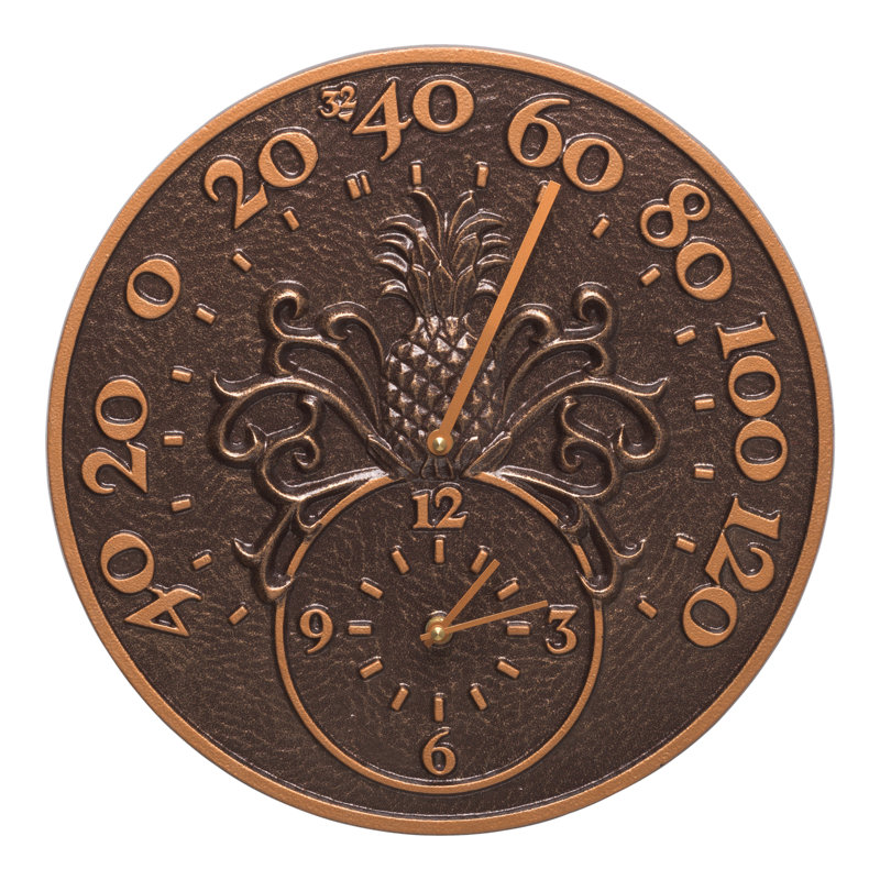 Horloge murale d’intérieur/extérieur d’ananas et thermomètre