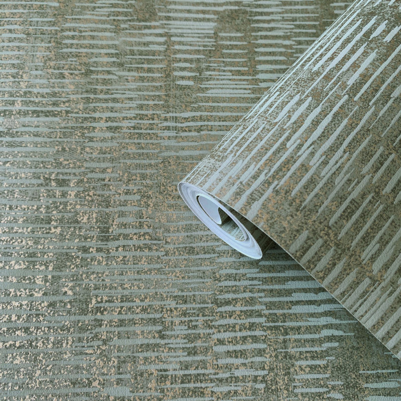 Elegance Collection Stripy Shimmer Wallpaper Roll, Army Green