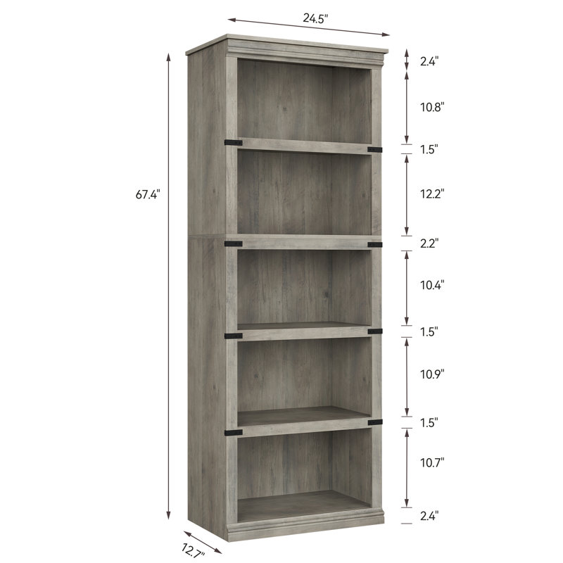 Bookcase, Grey, (5 Shelves) 171.2 cm H × 62.2 cm W × 32.3 cm D