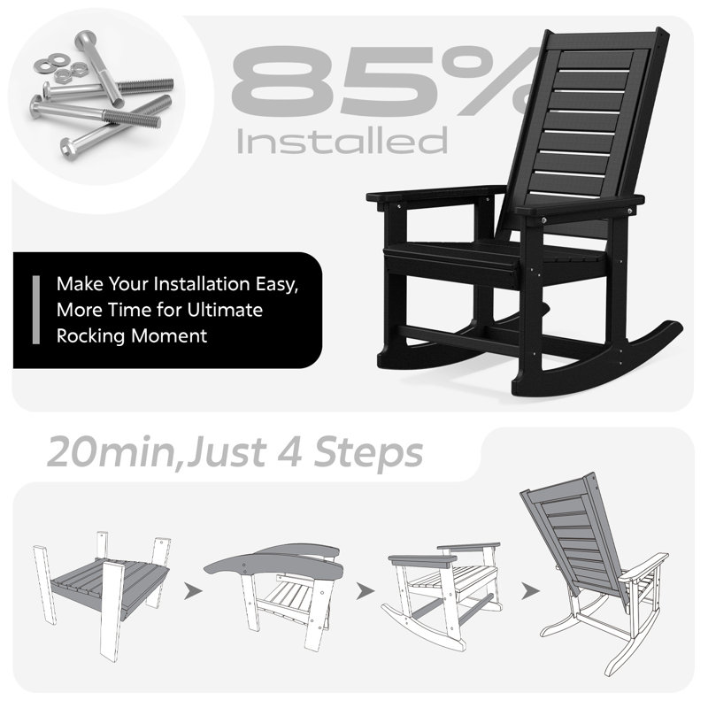 Chaise berçante d'extérieur Hdpe (ensemble de 2), Noir, noir, noir, noir