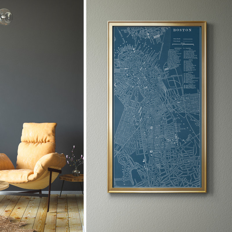 "Graphic Map of Boston", cadre photo, impression sur toile, Doré, H 22,5 po x l 42,5 po x P 1,5 po