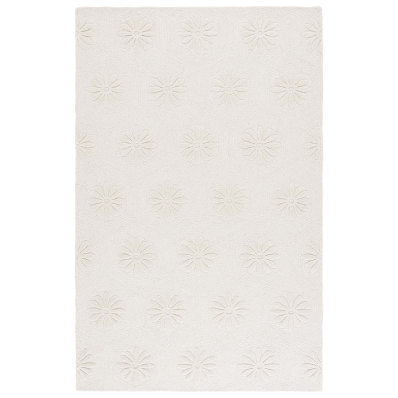 Dimonda Hand Tufted Wool/Cotton Floral Rug in Ivory, Rectangle 6' x 9'