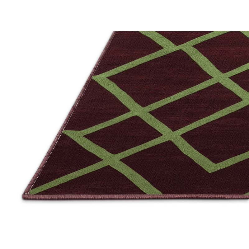 Machine Washable Trellis Red Area Rug, Round 5'
