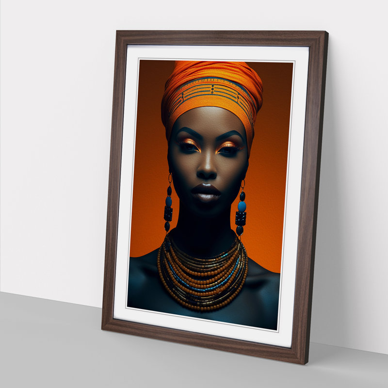African Woman Minimalism No.2 - Single Picture Frame Print on Wood, 46cm H x 34cm W x 2cm D, Walnut
