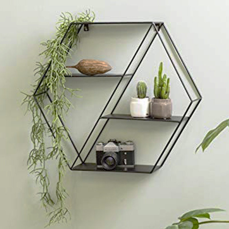 Jadee 3 Piece Hexagon Metal Tiered Shelf, Black