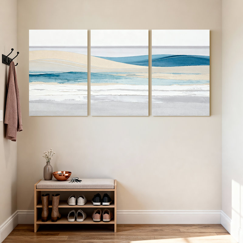 Ensemble de 3 tableaux abstraits sur toile représentant des vagues océaniques, H 36 po x l 72 po