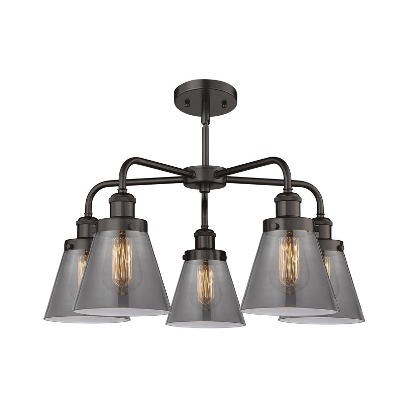Cone 5 Light Stem Hung Chandelier, Plated Smoke, Oil Rubbed Bronze