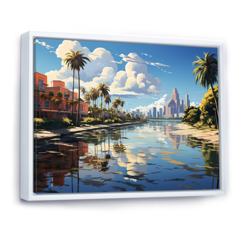 " Miami Sunshines State I ", White Floater Framed, 30" H x 40" W x 1.5" D