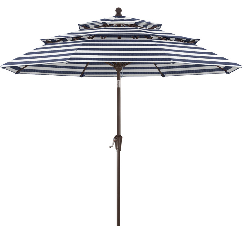 Parasol de patio en oléfine 3 étages 9 pi 9 pi, Navy Blue White Stripe