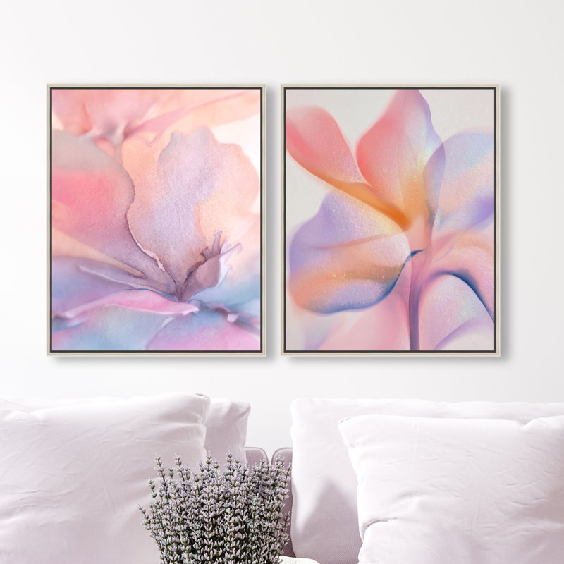 Watercolor Petals Set Abstract Canvas Print by Oliver Gal, Black Frame, 16 x 20, 17"H x 21"W, Silver Floater Frame