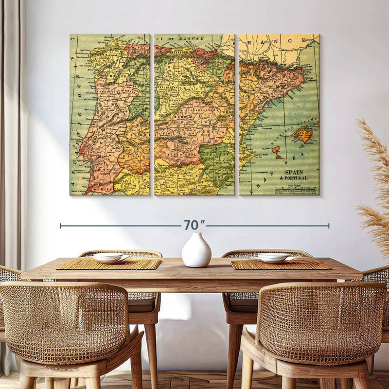 Carte de l'Espagne et du Portugal, H 42 po x l 65 po