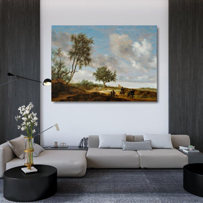 "Landscape with Hunters" by  Salomon Van Ruysdael - Gallery Wrap Canvas Wall Art