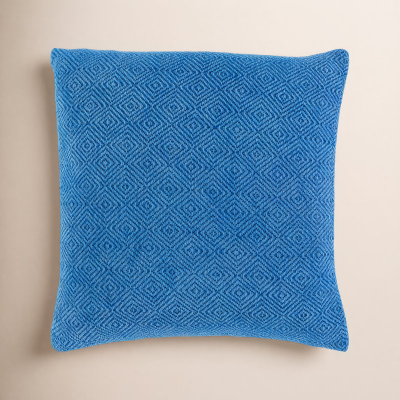 Geometric Cotton Pillow Cover, 18" x 18", Down, Bright Blue/Sky Blue