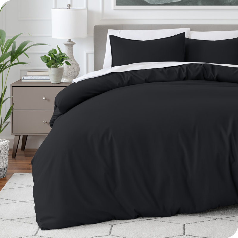Duvet Cover, Black, Oversized Queen Duvet Cover + 2 Standard Shams