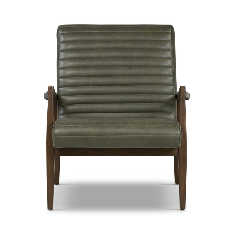 Fauteuil en cuir italien pleine fleur Rowan, Cuir véritable vert olive