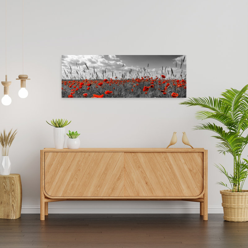 «Dramatic Red Poppies Abstract Contemporary Poppy Flower Landscape», art mural, H 12 po x l 36 po