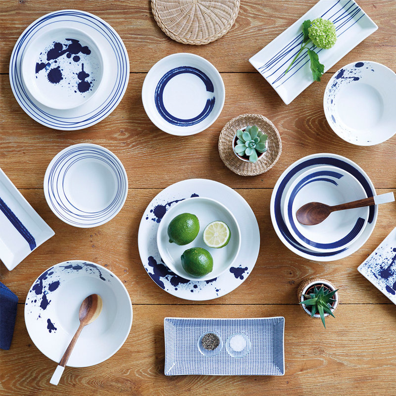 Pacific Dots 15'' Blue and White Porcelain Serving Tray