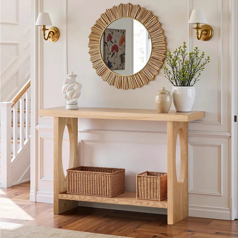 Console en bois massif de style médiéval, H 31,5 po x l 47,2 po x P 13,7 po