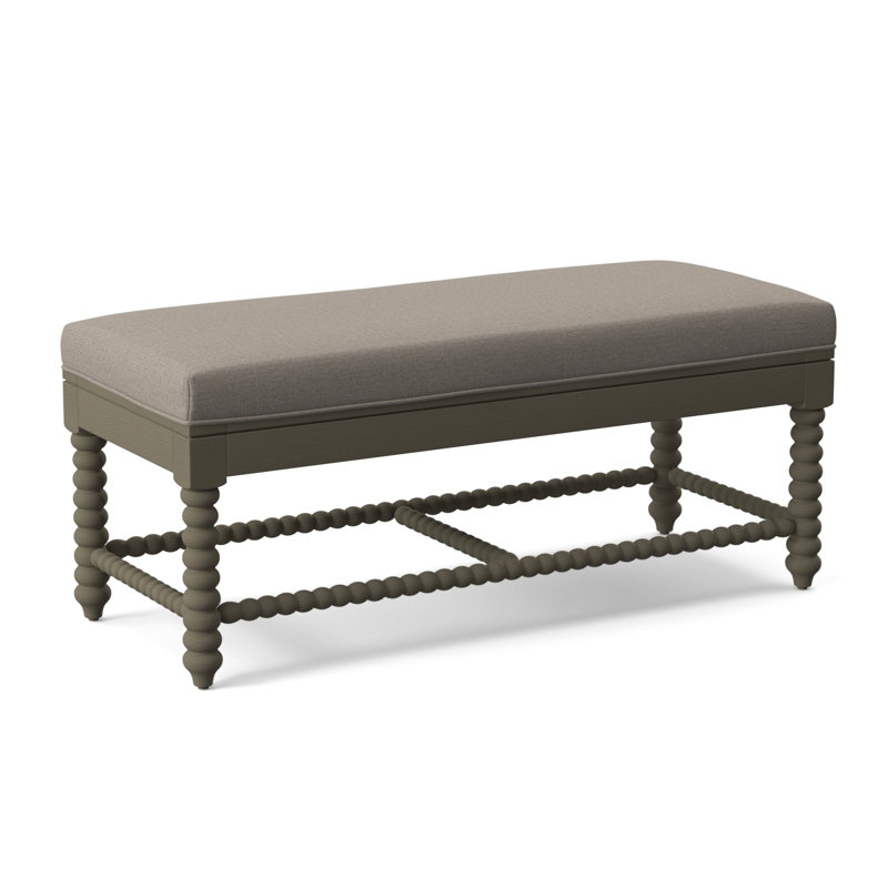 Lind Island Upholstered Bench, Sunbrella Beige Pinstripe; 6205-74, Stone Hearth Finish
