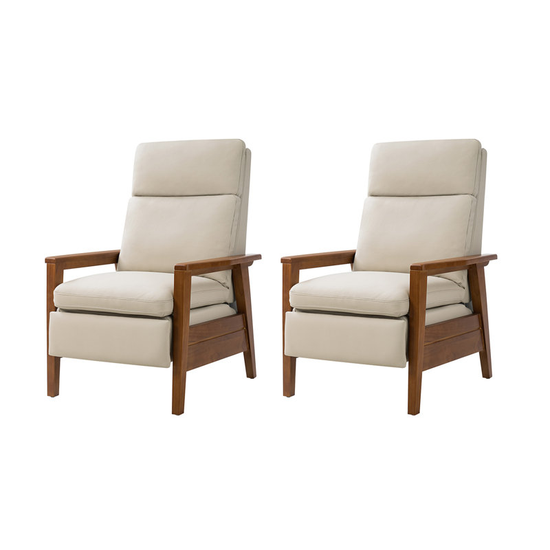 Fauteuil inclinable Gladys Mid-Century, Cuir véritable beige
