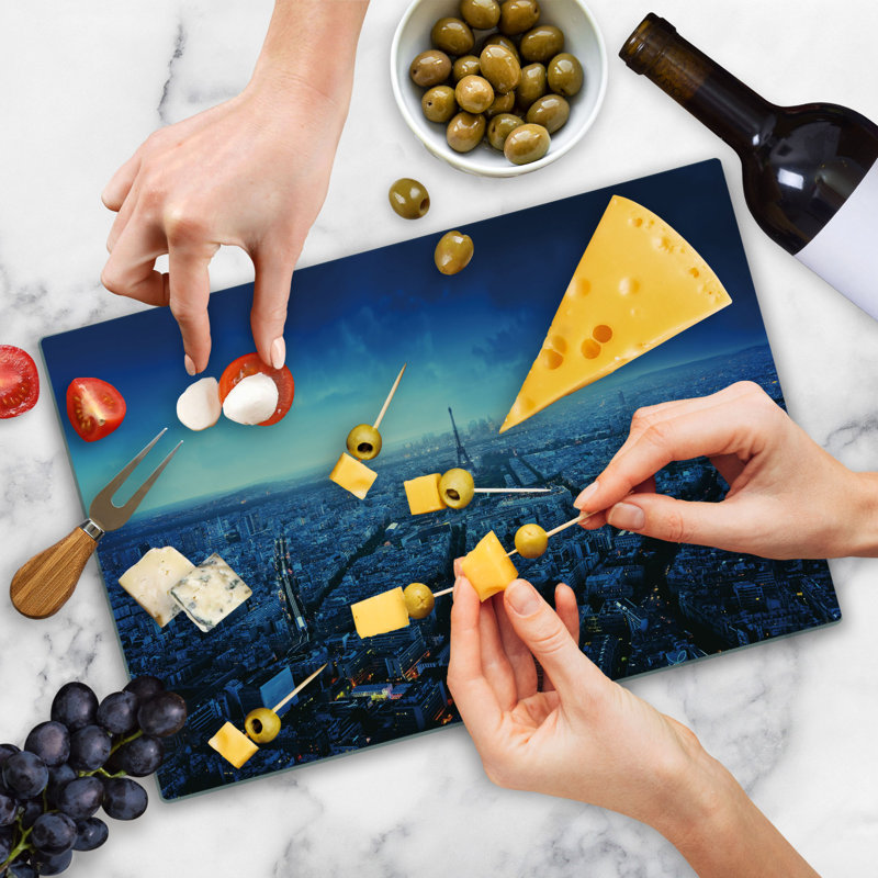 Ambesonne Paris Cutting Board Large Size Eiffel Tower Cityscape Navy Blue