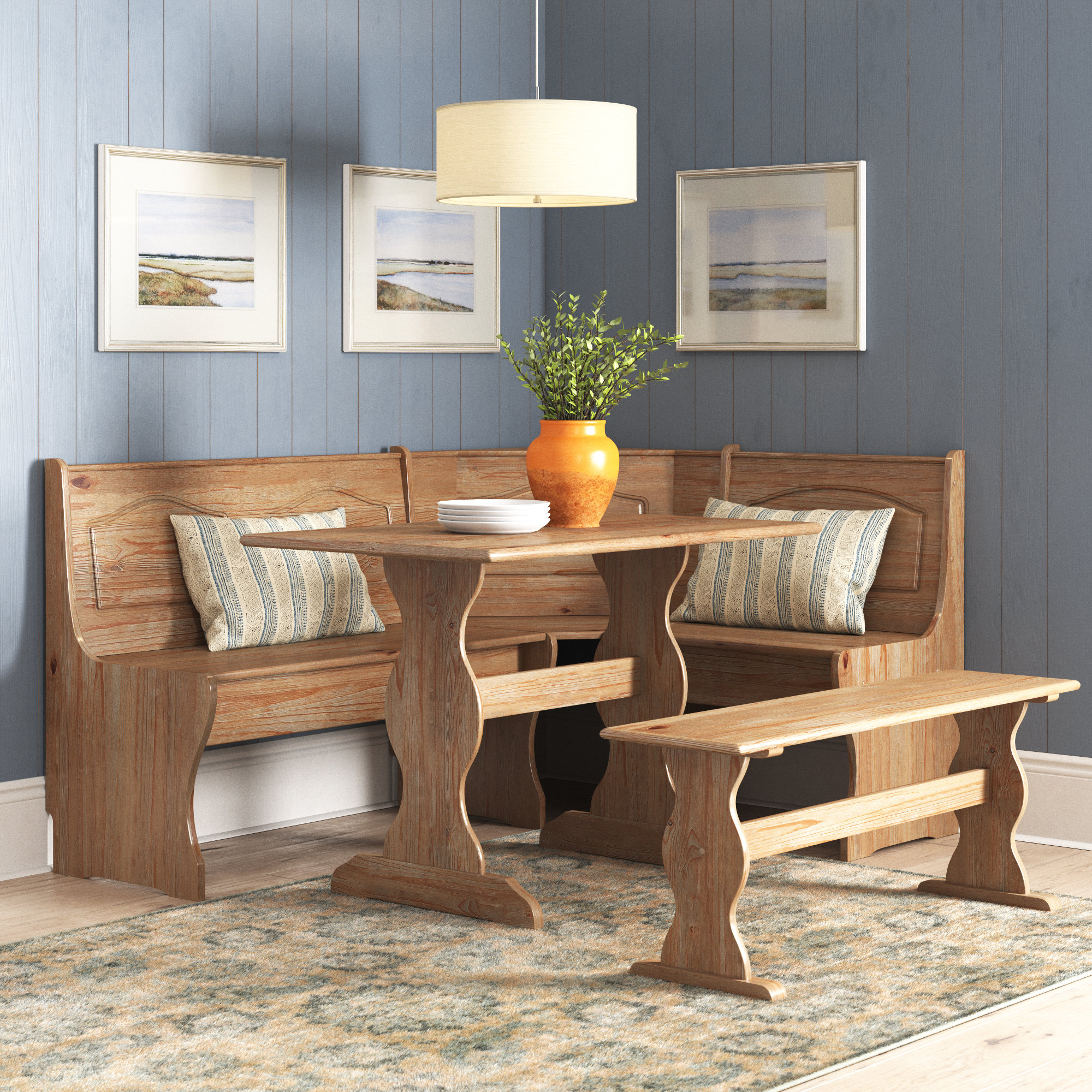 August Grove Padstow 5 - Person Pine Solid Wood Breakfast Nook Dining ...