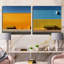 Jaune et bleu ordre linéaire zen - formes abstraites carrées ensemble de 2 collages-702590424-702590404