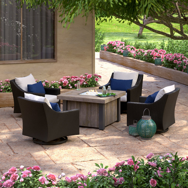 Fionnula 5 Piece Rattan Multiple Chairs Seating Group With Sunbrella Cushion Covers, Canvas Regatta Sunbrella® Canvas