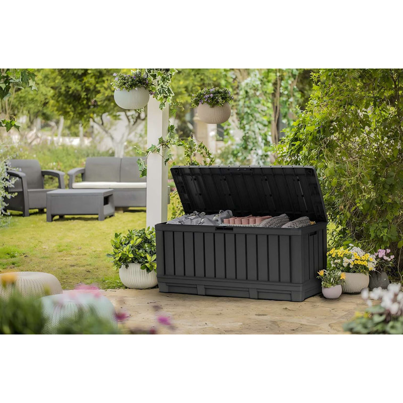 Dark Gray 92 Gallon Outdoor Resin Storage Box, Deck Organizer Chest For Patio Cushions, Pillows, Garden Tools & Pool Floats