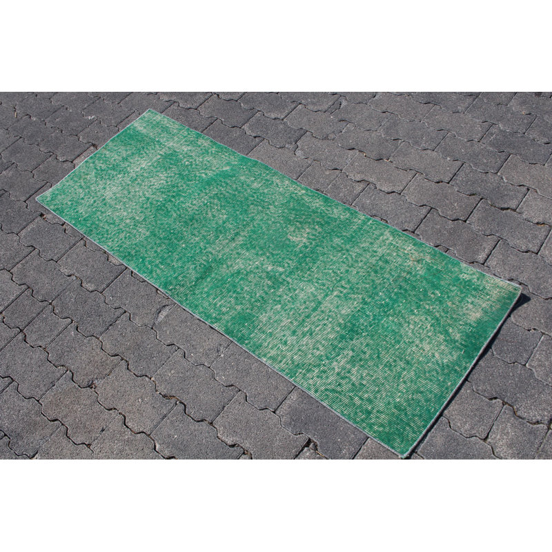 Tapis turc rétro vintage vert Anatolian idéal pour le placement de tapis de salle de bain et de porte
