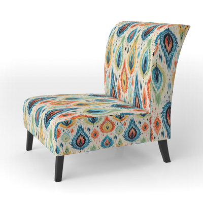 Blue And Orange Ikat Mosaic Fusion - Upholstered Boho Slipper Chair, Ikat Pattern Accent Chair